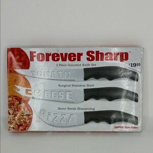 Forever Sharp 3 piece Gourmet Knife Set - Black Handles